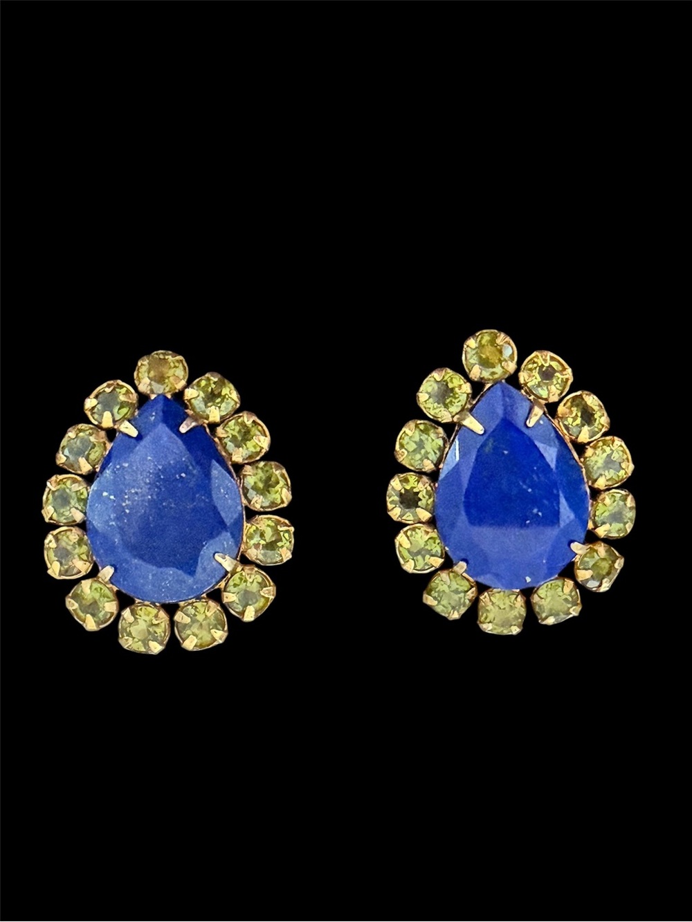 Lapis Stud Earrings with Peridot Stones accent